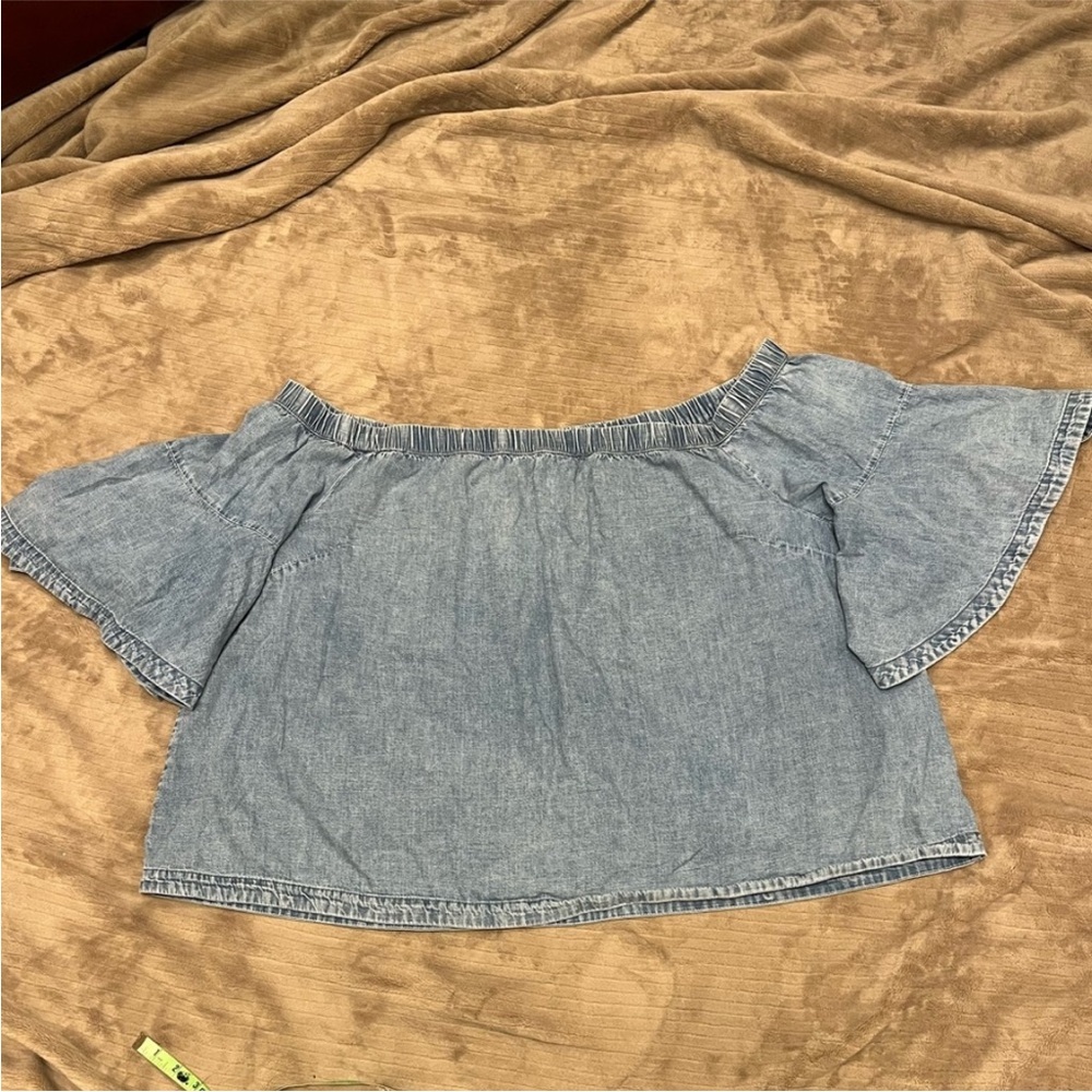 Lane Bryant Off the Shoulder Flutter Sleeve Jean Blouse 26/28 - Picture 4 of 6